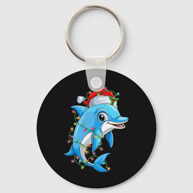 Funny Dolphin Santa Hat Christmas Tree Lights Xmas Key Ring (Front)