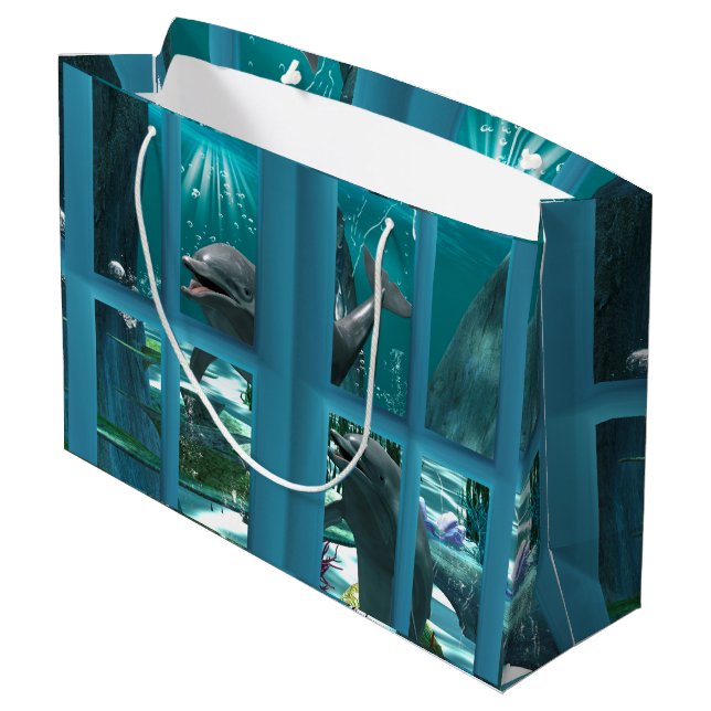Funny dolphins large gift bag (Back Angled)