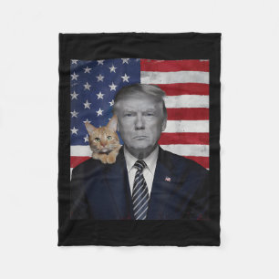 Funny Donald Trump And Cat Political Usa Flag Fleece Blanket