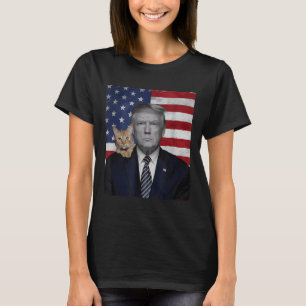 Funny Donald Trump And Cat Political Usa Flag T-Shirt