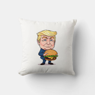 Funny Donald Trump Cartoon with Giant Burger Cushion