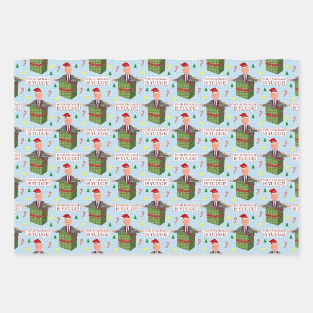 Funny Donald Trump Christmas Yuuge Package Humor Wrapping Paper Sheet (Front)