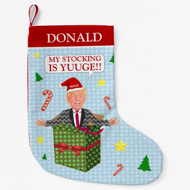 Funny Donald Trump Christmas Yuuge Political Humor Small Christmas Stocking (Front)