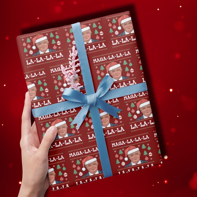 Funny Donald Trump Maga La La La Ugly Christmas Wrapping Paper (Creator Uploaded)
