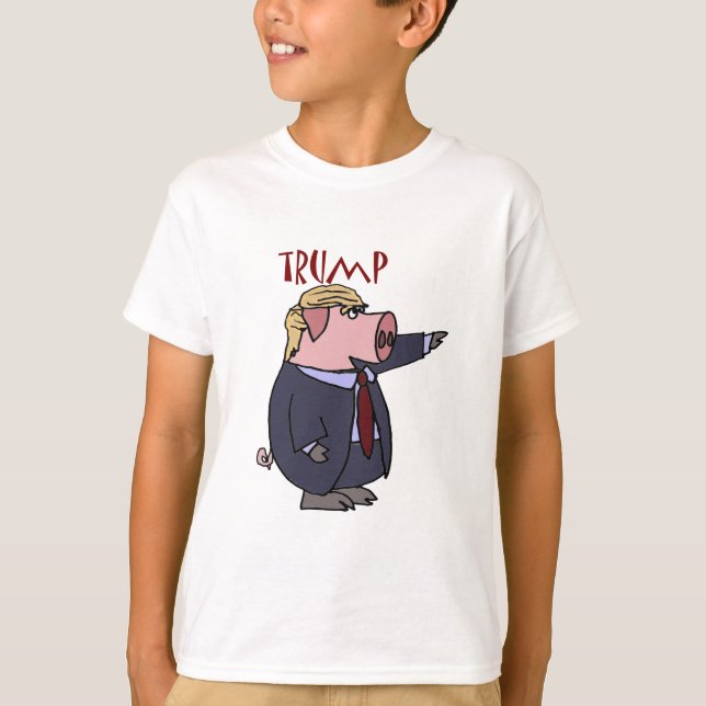 Funny Donald Trump Pig Political Cartoon T-Shirt (Front)