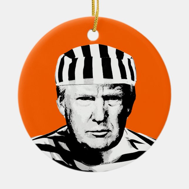 Funny Donald Trump Prison Jumpsuit Ceramic Tree Decoration (Front)