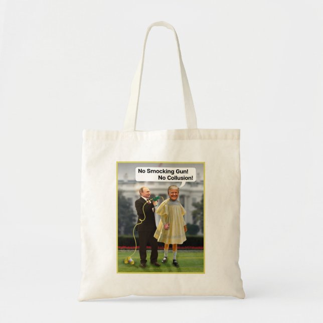 Funny Donald Trump Putin Smocking Gun Joke Tote Bag (Front)