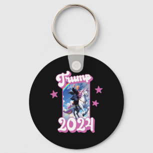 Funny Donald Trump Riding An Unicorn. Pink Trump 2 Key Ring