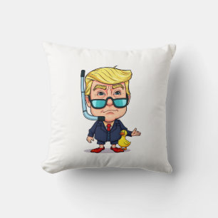 Funny Donald Trump Snorkel Cartoon with Rubber Duc Cushion