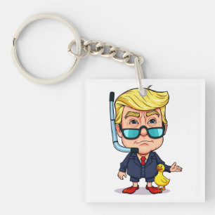 Funny Donald Trump Snorkel Cartoon with Rubber Duc Key Ring