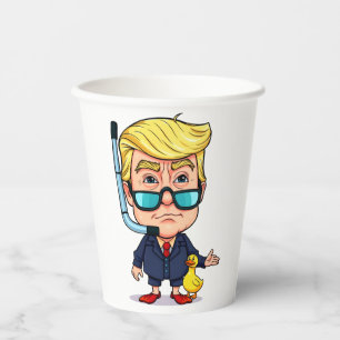 Funny Donald Trump Snorkel Cartoon with Rubber Duc Paper Cups