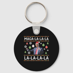Funny Donald Trump Ugly Christmas Sweater. La La L Key Ring
