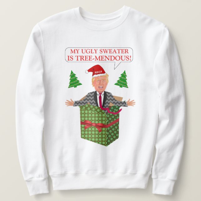 Funny Donald Trump Ugly Christmas Tree-Mendous Sweatshirt (Design Front)