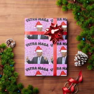 FUNNY DONALD TRUMP WITH SANTA HAT  WRAPPING PAPER