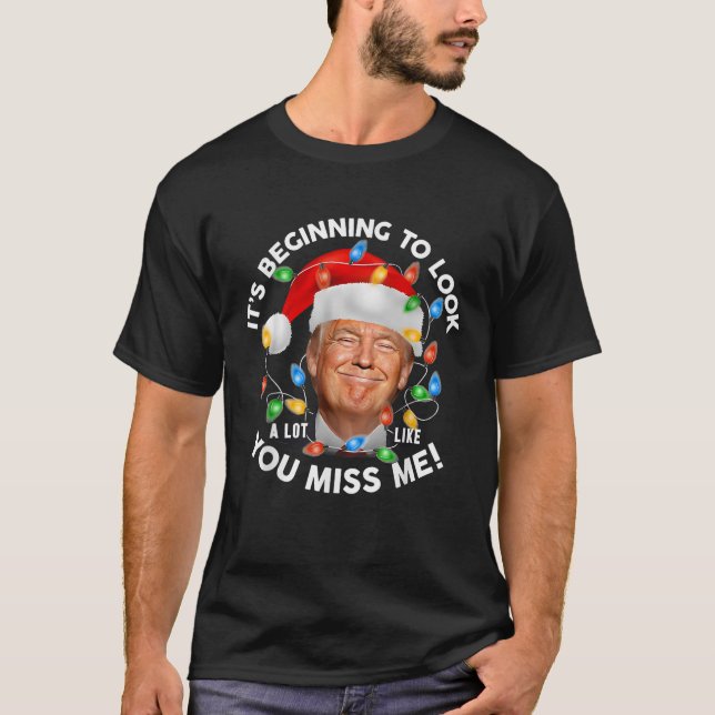 Funny Donald Trump Xmas Lights Christmas Santa Hat T-Shirt (Front)