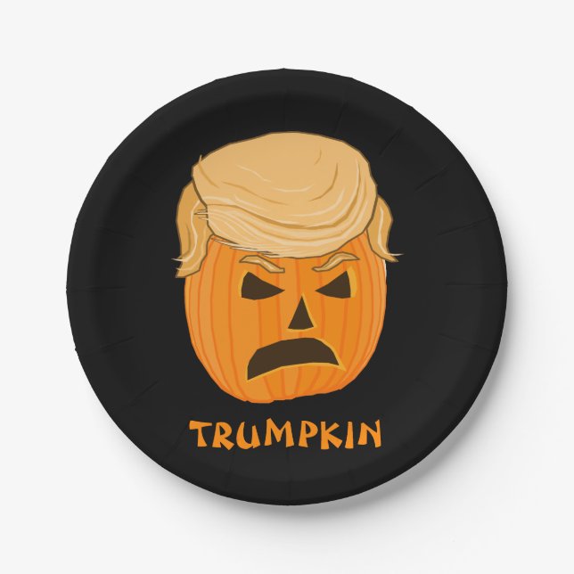 Funny Donald Trumpkin Pumpkin Jack-o-lantern Paper Plate (Front)