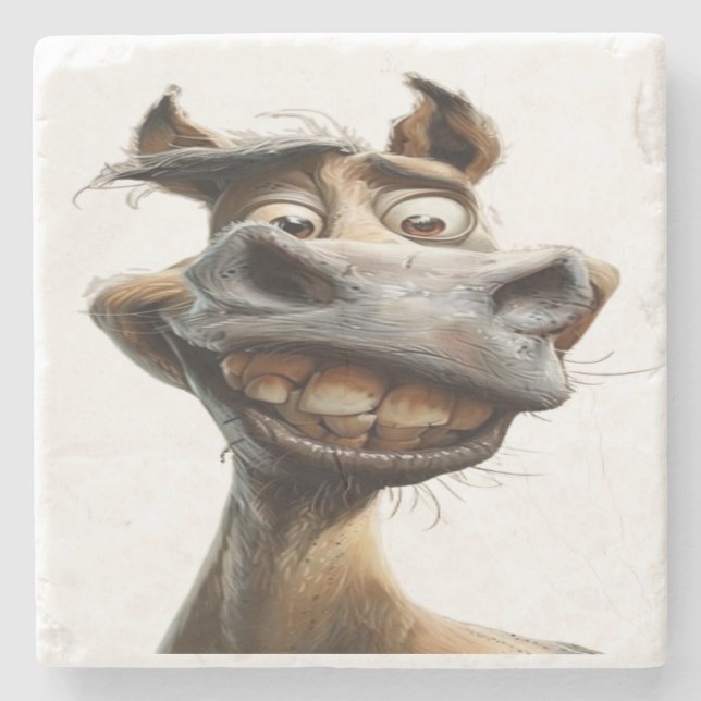 funny donkey art design stone coaster (Front)