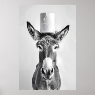 Funny Donkey Bathroom Art Print, Toilet Paper on Poster