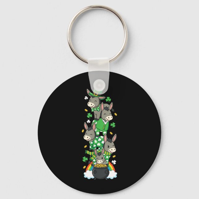 Funny Donkey Clover St Patricks Day Womens Mens Key Ring (Front)