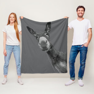 Funny Donkey Grayscale Portrait Art Fleece Blanket