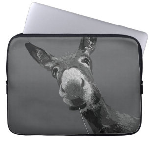 Funny Donkey Grayscale Portrait Art Laptop Sleeve