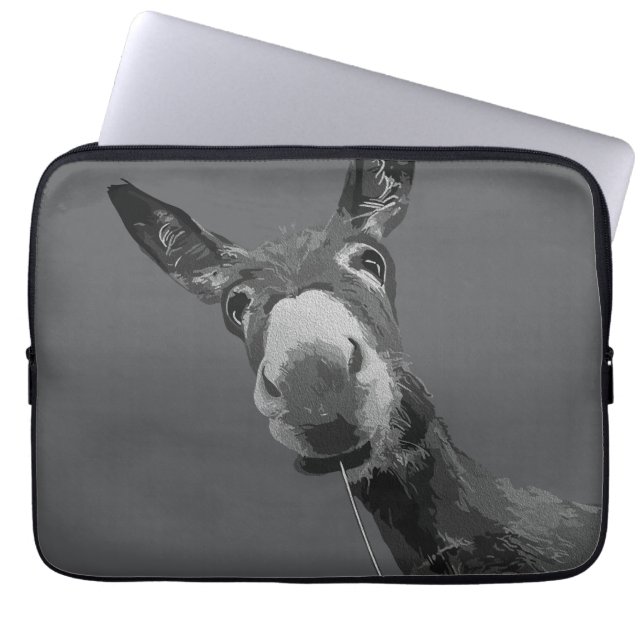 Funny Donkey Grayscale Portrait Art Laptop Sleeve (Front)