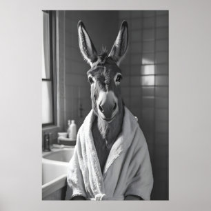 Funny Donkey in Bathrobe Art, Quirky Bathroom Poster