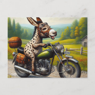 Funny Donkey on a Motorcycle Postcard