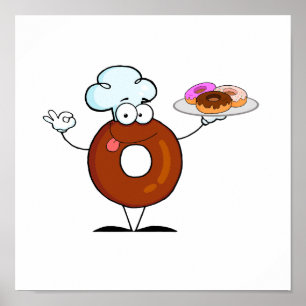 funny donut donut chef cartoon character poster