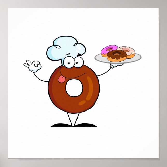 funny donut donut chef cartoon character poster (Front)