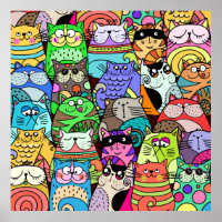 Funny Doodle Crowded Street Cat Gang