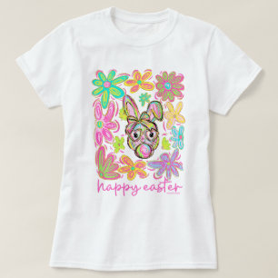 Funny Doodle Easter Bunny Flowers  T-Shirt