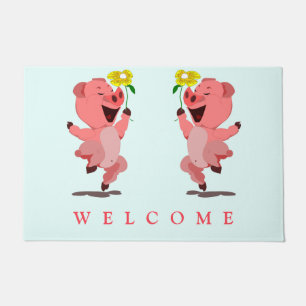 Funny Doormat with Happy Pig- Welcome