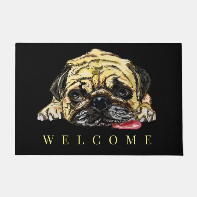 Funny Doormat with Pug Dog - Welcome (Front)