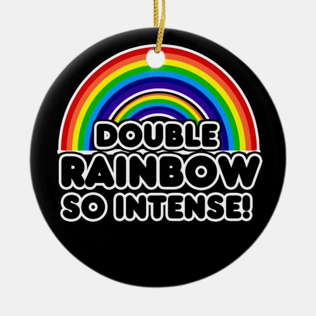 Funny Double Rainbow OMG Ceramic Tree Decoration (Front)