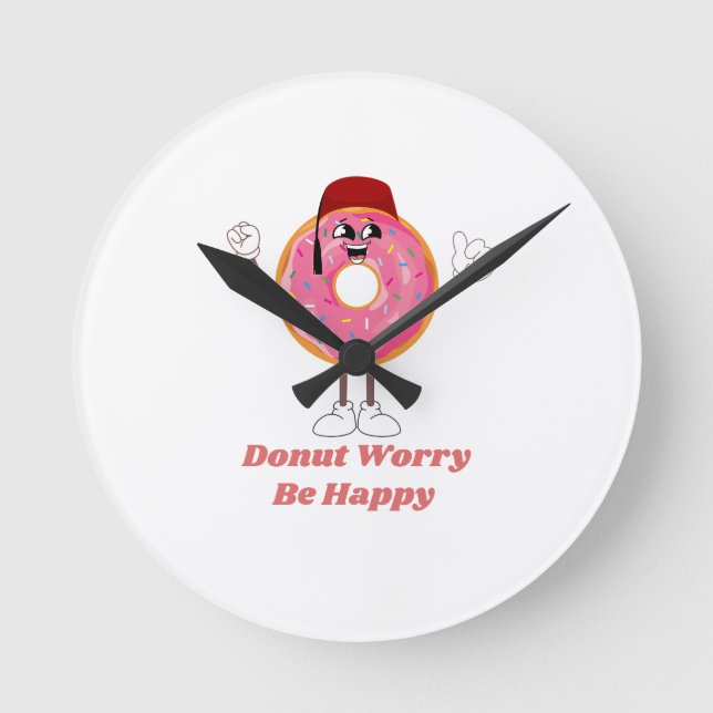 Funny Doughnut T-Shirt – Doughnut Worry Be Happy G Round Clock (Front)