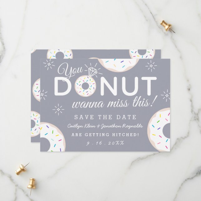 Funny Doughnut Themed Wedding Save the Dates Date (Front/Back In Situ)