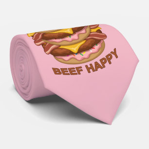 Funny Doughnut Worry Beef Happy Bacon Cheeseburger Tie