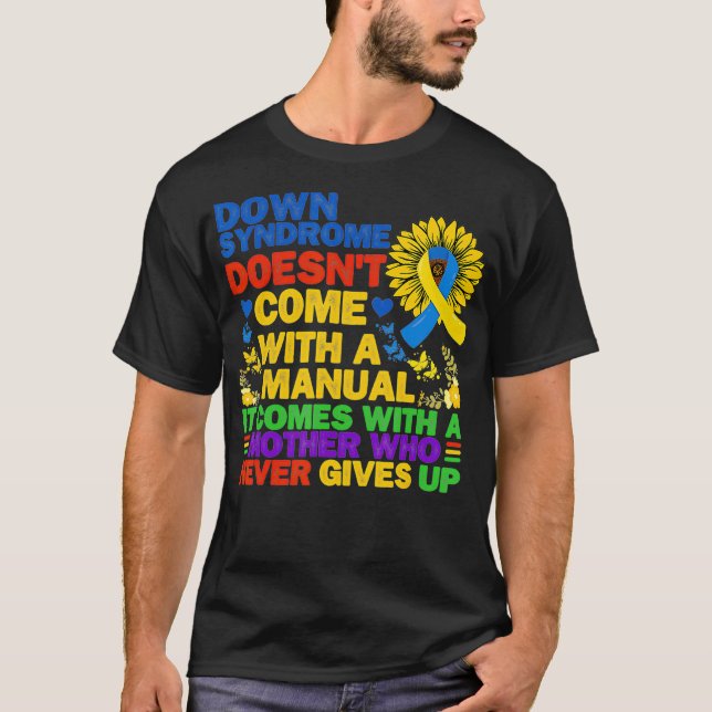 Funny Down Syndrome Yellow And Blue Ribbon Sunflow T-Shirt (Front)