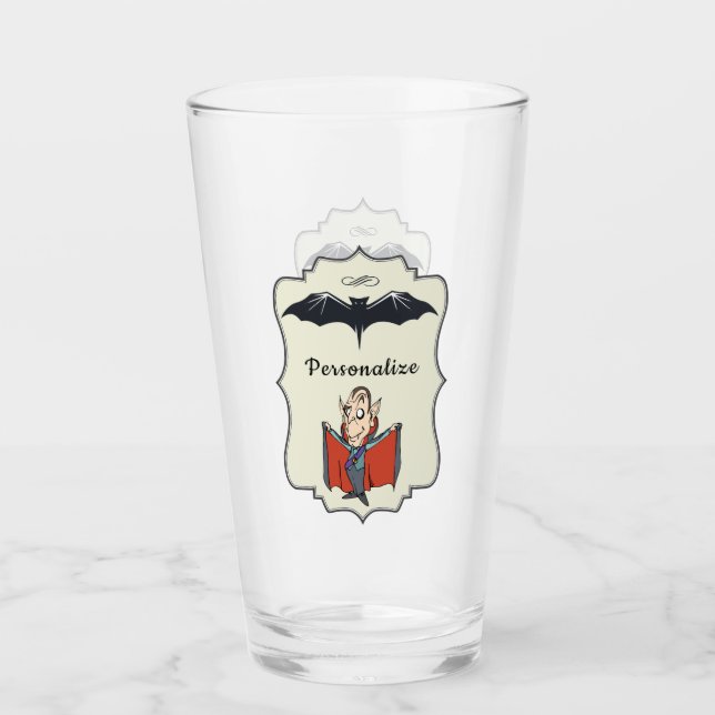 Funny Dracula Bat Halloween Personalised Drinking Glass (Front)