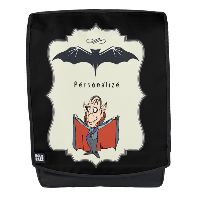 Funny Dracula with Cape & Flying Bat Personalise Backpack (Front)