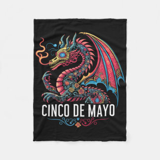 Funny Dragon Cinco De Mayo Sugar Skull Flower Mexi Fleece Blanket