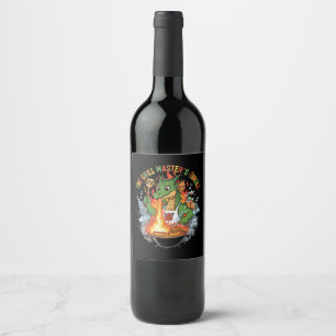  Funny Dragon Grill Master BBQ & Grilling Cartoon Wine Label