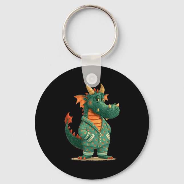 Funny dragon in sleepwear for dragons and pyjamas key ring (Front)