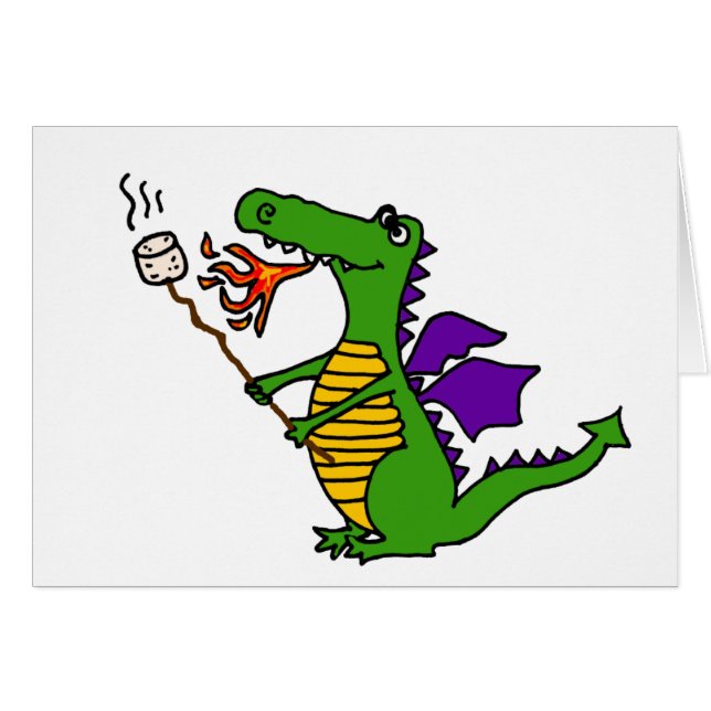 Funny Dragon Roasting Marshmallows Cartoon (Front Horizontal)