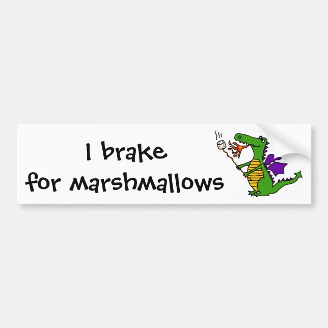 Funny Dragon Roasting Marshmallows Cartoon Bumper Sticker (Front)