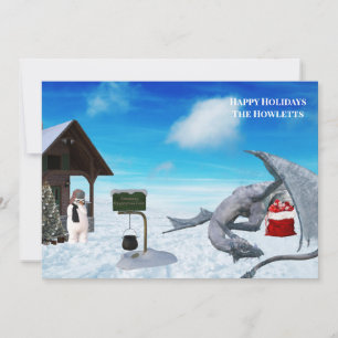Funny Dragon Snowman Winter Holiday Card