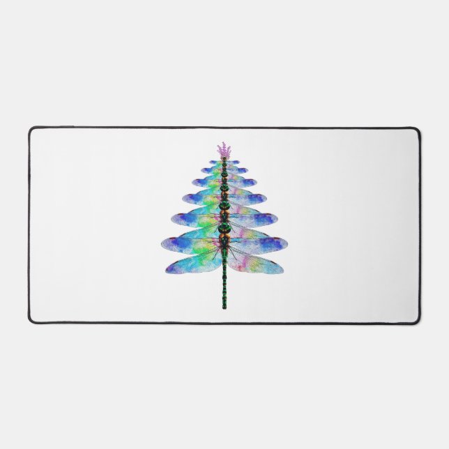 Funny Dragonfly Christmas Tree Desk Mat (Front)