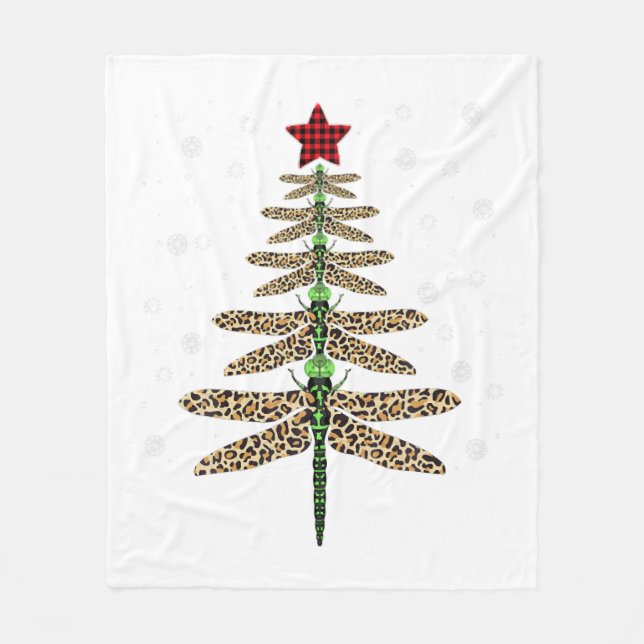 Funny Dragonfly christmas tree ornaments leopard Fleece Blanket (Front)