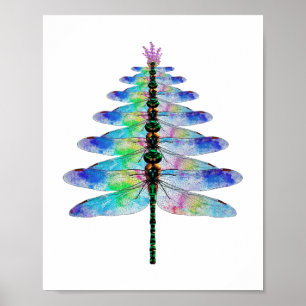 Funny Dragonfly Christmas Tree Poster
